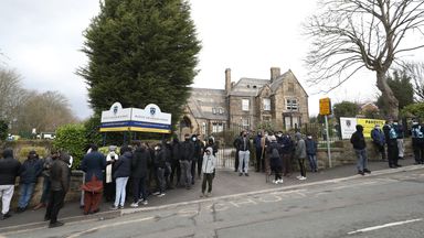 Protesters gathered outside Batley Grammar School in Batley, West Yorkshire, where a teacher has been suspended for reportedly showing a caricature of the Prophet Mohammed to pupils during a religious studies lesson. Picture date: Friday March 26, 2021.